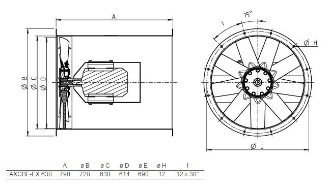 Взрывозащищенный вентилятор Systemair AXCBF-EX 630-9/26°-4