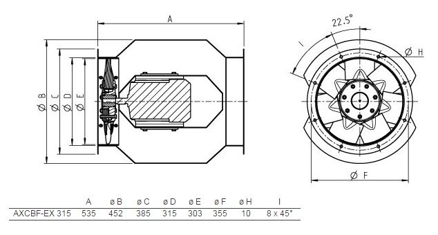 Взрывозащищенный вентилятор Systemair AXCBF-EX 315-7/30°-2