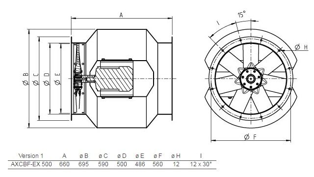 Взрывозащищенный вентилятор Systemair AXCBF-EX 500-9/30°-4