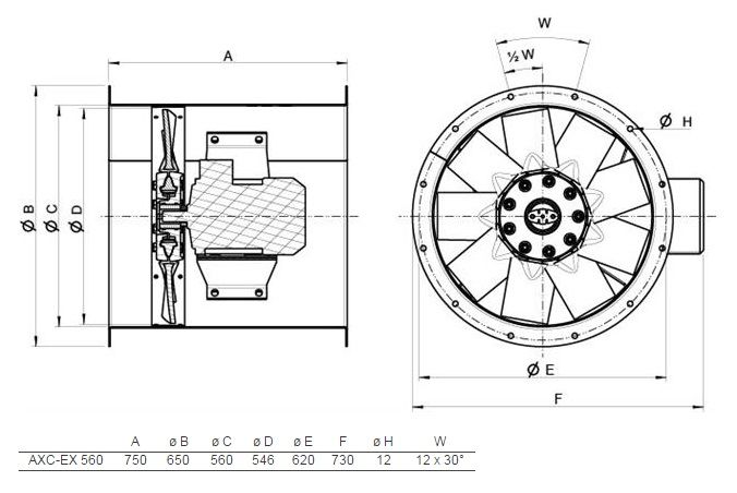 Взрывозащищенный вентилятор Systemair AXC-EX 560-9/18°-2