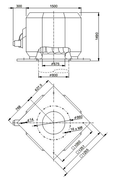Крышный вентилятор Systemair DDVV 1000D6-8-XL