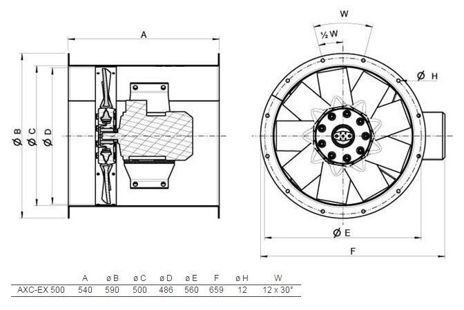 Взрывозащищенный вентилятор Systemair AXC-EX 500-9/16°-2