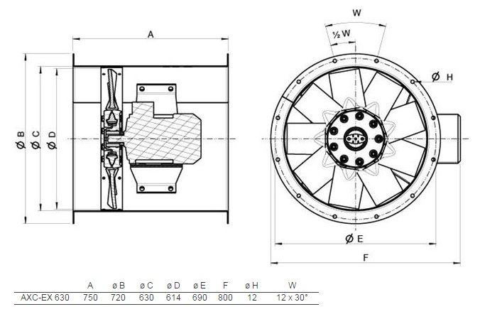 Взрывозащищенный вентилятор Systemair AXC-EX 630-9/16°-2