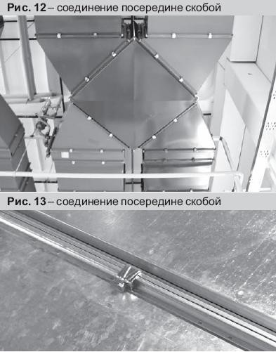 Рис. 12, 13. Соединение посередине скобой